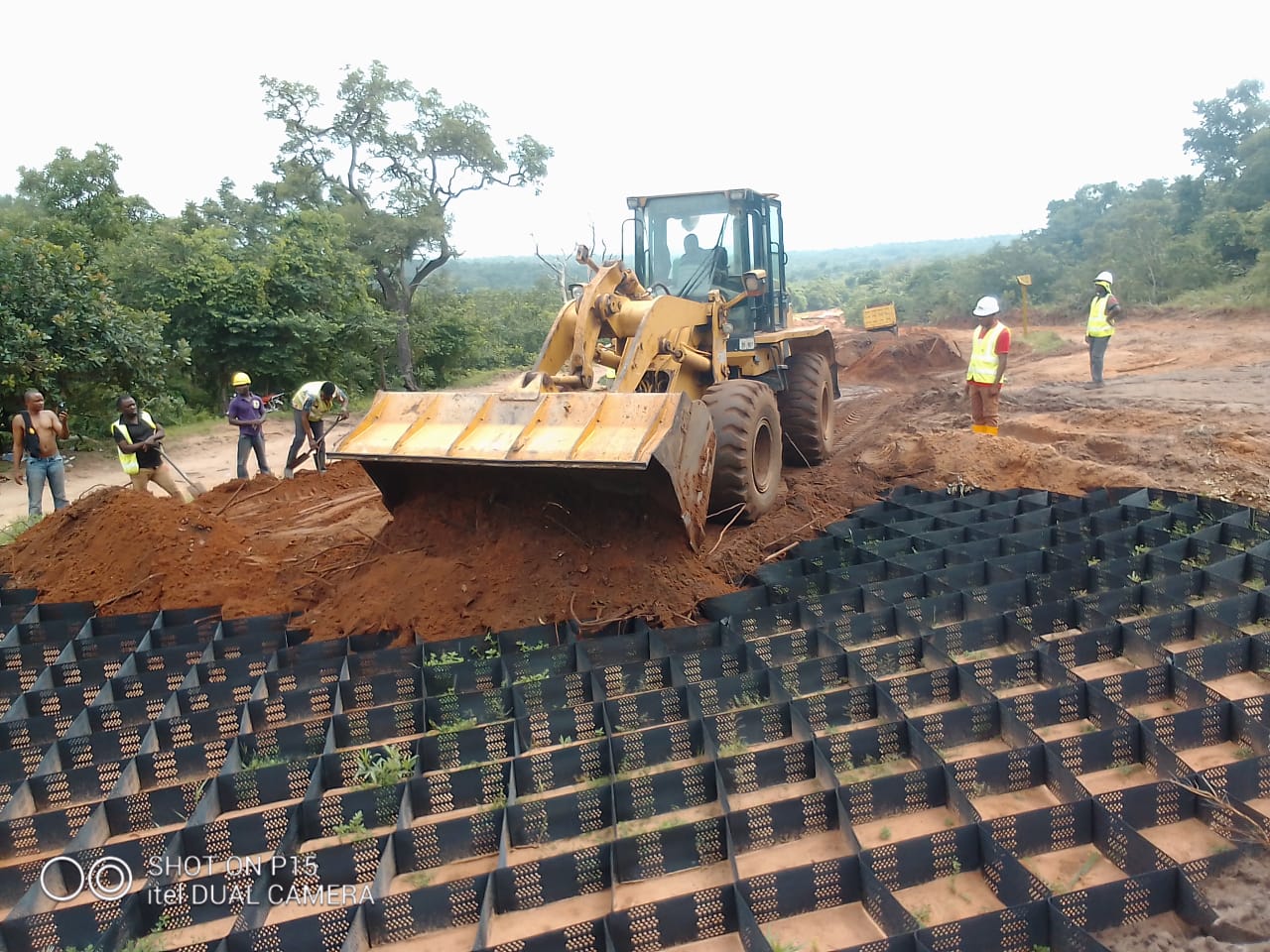 Geocell reinforcement site works at Fugar, Edo State