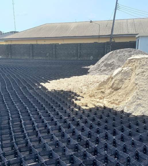 Geotextile grid with sand pile — ground reinforcement works