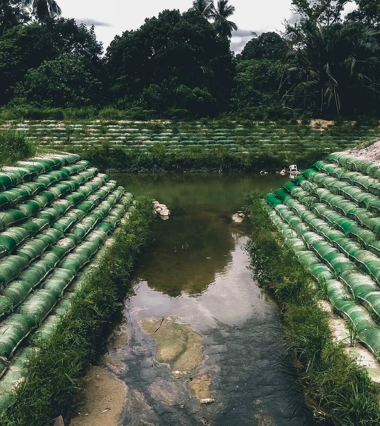 Green geobags protecting Lagos beach from erosion